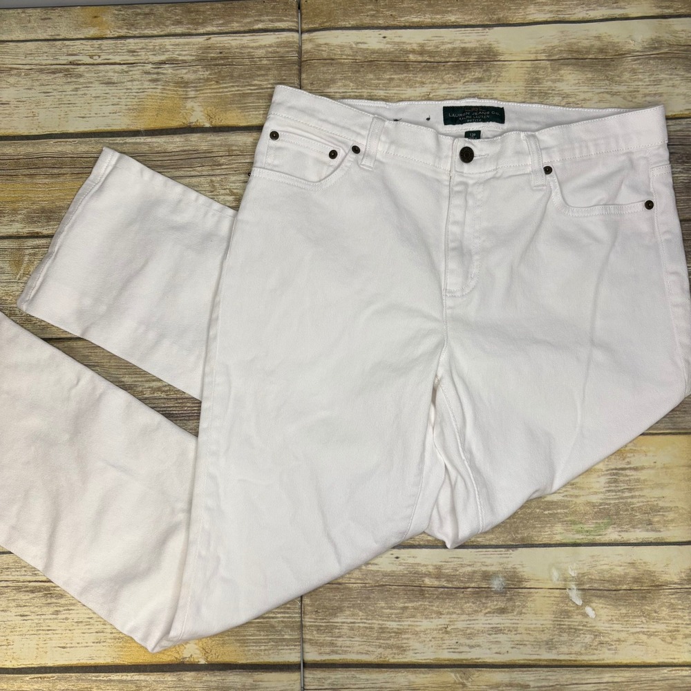 LRL Lauren Jeans White Classic Straight Stretch Casual Minimalist Sz 12 Petite